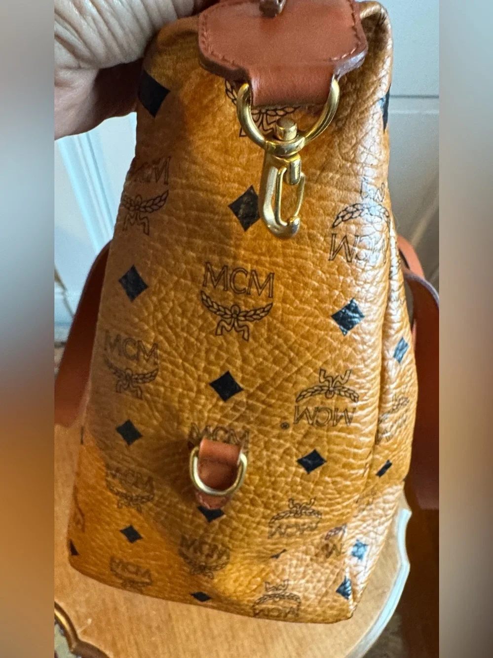EUC MCM Visetos Leather Duffle Bag in Cognac Brown No Crossbody Strap